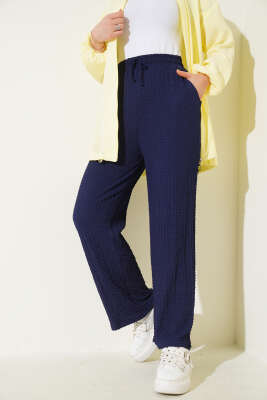 Bel İpli Kabartmalı Pantolon Lacivert - 100-300 TL Ürünler