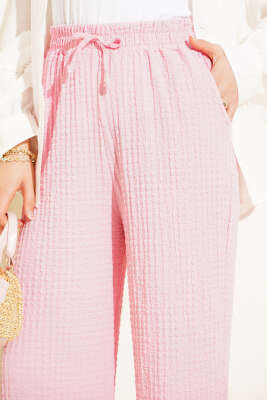 Bel İpli Kabartmalı Pantolon Pembe - 100-300 TL Ürünler