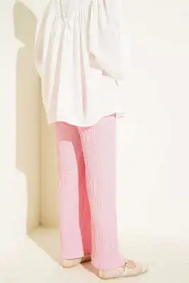Bel İpli Kabartmalı Pantolon Pembe - Pantolon