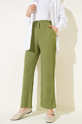 Bel İpli Kabartmalı Pantolon Yeşil - 100-300 TL Ürünler