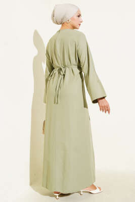 Bel İpli Oversize Basic Elbise Çağla Yeşili - Elbise