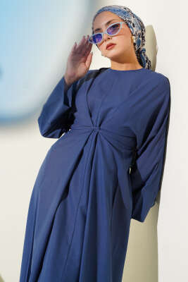 Bel İpli Oversize Basic Elbise Lacivert 