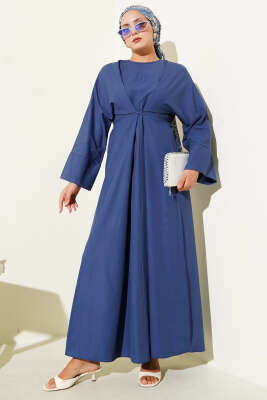 Bel İpli Oversize Basic Elbise Lacivert - Elbise