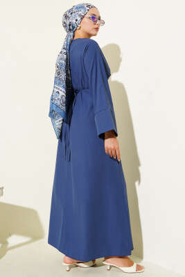 Bel İpli Oversize Basic Elbise Lacivert - Elbise