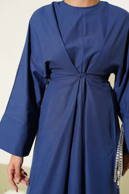 Bel İpli Oversize Basic Elbise Lacivert - Elbise