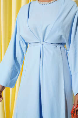 Bel İpli Oversize Basic Elbise Mavi - Elbise
