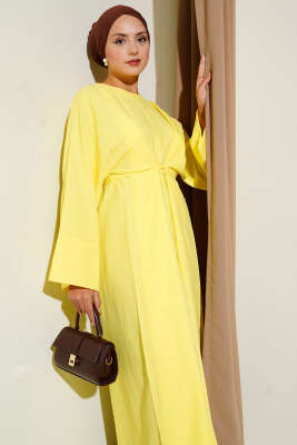 Bel İpli Oversize Basic Elbise Sarı - Elbise