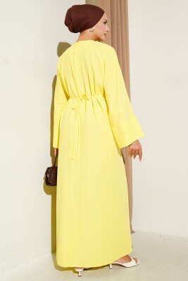 Bel İpli Oversize Basic Elbise Sarı - Elbise