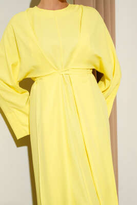 Bel İpli Oversize Basic Elbise Sarı - Elbise