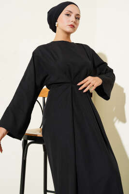 Bel İpli Oversize Basic Elbise Siyah - Elbise