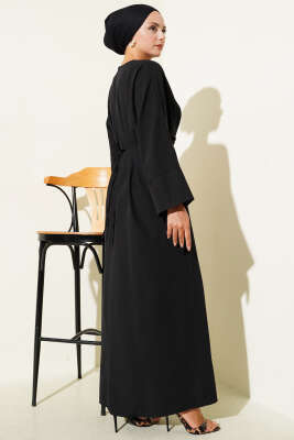 Bel İpli Oversize Basic Elbise Siyah - Elbise