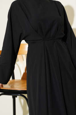 Bel İpli Oversize Basic Elbise Siyah - Elbise