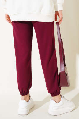Bel İpli Paça Lastikli Jogger Pantolon Bordo - Pantolon