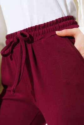 Bel İpli Paça Lastikli Jogger Pantolon Bordo - Pantolon