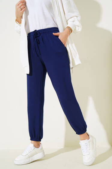 	 Bel İpli Paça Lastikli Jogger Pantolon Lacivert - Pantolon