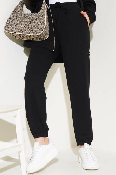 Bel İpli Paça Lastikli Jogger Pantolon Siyah - Pantolon