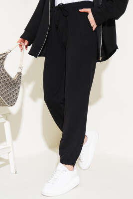 Bel İpli Paça Lastikli Jogger Pantolon Siyah - Pantolon
