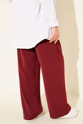 Bel Kemer Tokalı Palazzo Pantolon Bordo - Pantolon