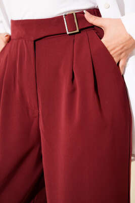 Bel Kemer Tokalı Palazzo Pantolon Bordo - Pantolon