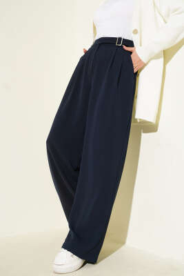 Bel Kemer Tokalı Palazzo Pantolon Lacivert - HELLIE