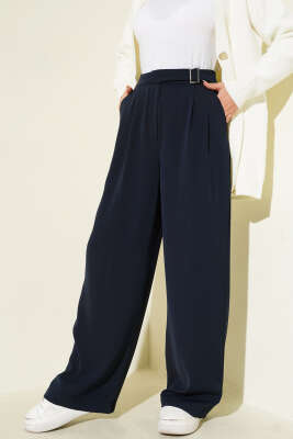 Bel Kemer Tokalı Palazzo Pantolon Lacivert - Pantolon