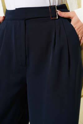 Bel Kemer Tokalı Palazzo Pantolon Lacivert - Pantolon