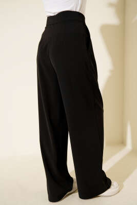 Bel Kemer Tokalı Palazzo Pantolon Siyah - Pantolon