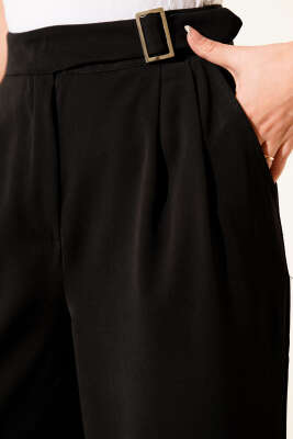 Bel Kemer Tokalı Palazzo Pantolon Siyah - Pantolon