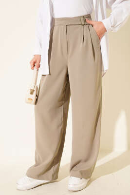 Bel Kemer Tokalı Palazzo Pantolon Vizon - Pantolon