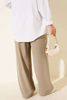 Bel Kemer Tokalı Palazzo Pantolon Vizon - Pantolon