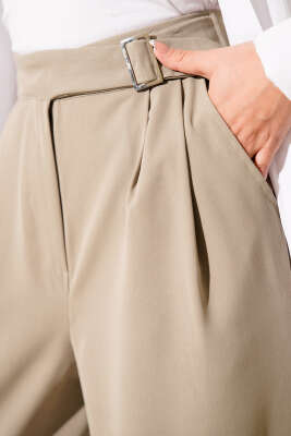 Bel Kemer Tokalı Palazzo Pantolon Vizon - Pantolon