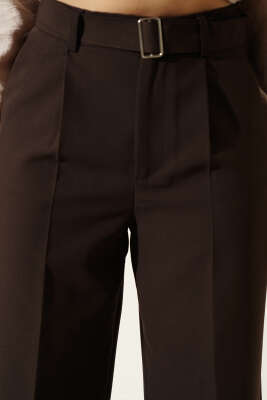 Bel Kemerli Pileli Salaş Pantolon Kahve - Kadın Giyim Modelleri