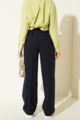 Bel Kemerli Pileli Salaş Pantolon Lacivert - Kadın Giyim Modelleri