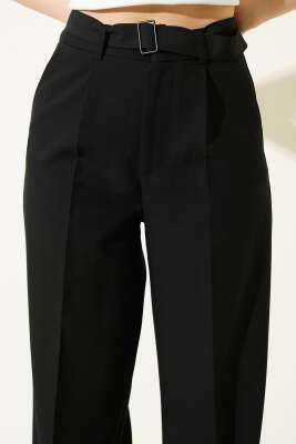 Bel Kemerli Pileli Salaş Pantolon Siyah - Kadın Giyim Modelleri