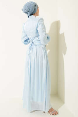 Bel Korse Detaylı Taşlı Abiye Elbise Bebe Mavi - Elbise