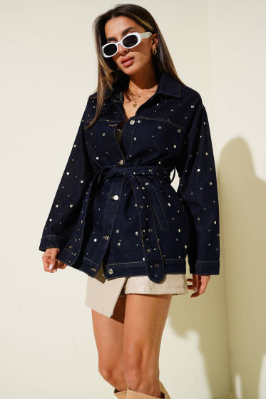 Bel Kuşaklı Gömlek Yaka Ceket Kot - Kadın Giyim Modelleri