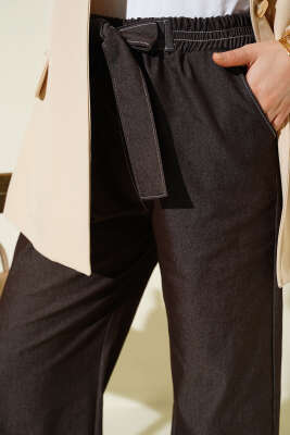 Bel Kuşaklı Lastikli Pantolon Kahve - Pantolon