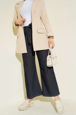 Bel Kuşaklı Lastikli Pantolon Lacivert - MUSTİ