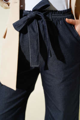 Bel Kuşaklı Lastikli Pantolon Lacivert - Pantolon