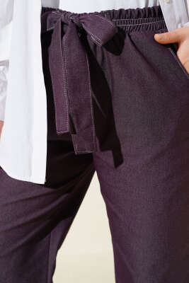 Bel Kuşaklı Lastikli Pantolon Mürdüm - Pantolon