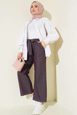 Bel Kuşaklı Lastikli Pantolon Mürdüm - Pantolon