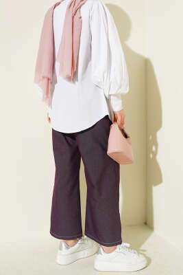 Bel Kuşaklı Lastikli Pantolon Mürdüm - Pantolon