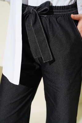Bel Kuşaklı Lastikli Pantolon Siyah - Pantolon