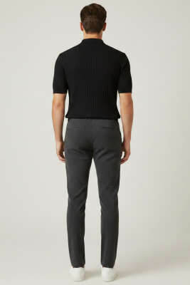 Bel Lastik Detaylı Dar Paça Erkek Pantolon Füme - Erkek Pantolon