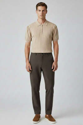 Bel Lastik Detaylı Dar Paça Erkek Pantolon Kahve - Erkek Pantolon