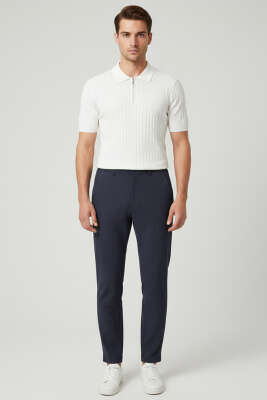 Bel Lastik Detaylı Dar Paça Erkek Pantolon Lacivert - Erkek Pantolon