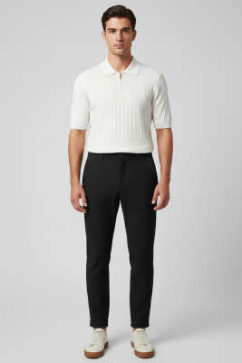 Bel Lastik Detaylı Dar Paça Erkek Pantolon Siyah - Erkek Pantolon