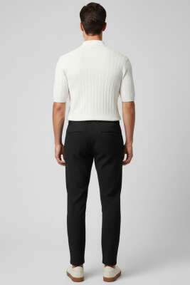 Bel Lastik Detaylı Dar Paça Erkek Pantolon Siyah - Erkek Pantolon