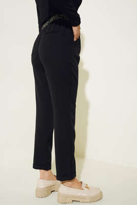 Bel Lastik Detaylı Duble Paça Pantolon Siyah - Pantolon