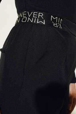 Bel Lastik Detaylı Duble Paça Pantolon Siyah - Pantolon